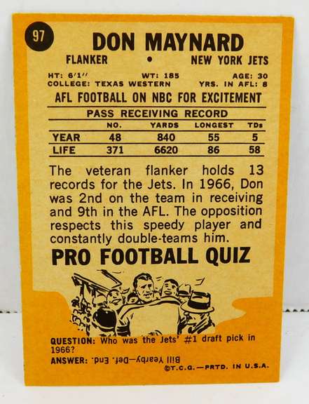 Don Maynard, Jets 1960's Topps Football Card