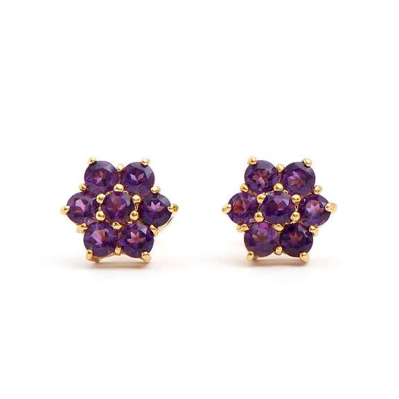 Plated 18KT Yellow Gold 1.21cts Amethyst and Diamond Earrings