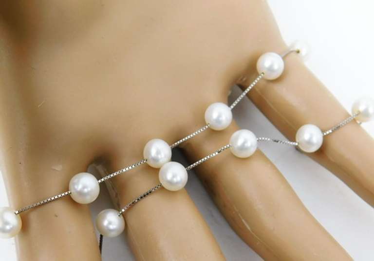 14K White Gold Multi-Pearl Necklace