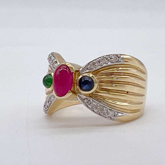 14kt Gold, Ruby, Sapphire, Emerald, & Diamond Band Ring