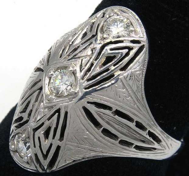 Art Deco Filigree Diamond Cocktail Ring