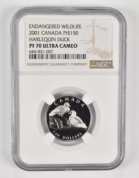 PF70 2001 Canada $150 Platinum Harlequin Duck Endangered Wildlife NGC