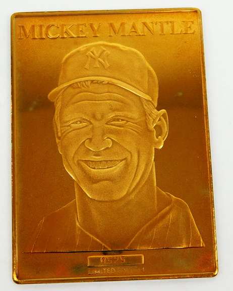 Mickey Mantle Solid Bronze Baseball Card Plaque w/COA