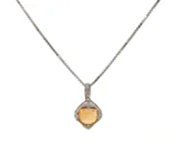 Vintage Inspired Checkerboard Citrine and Diamond Pendant on Chain