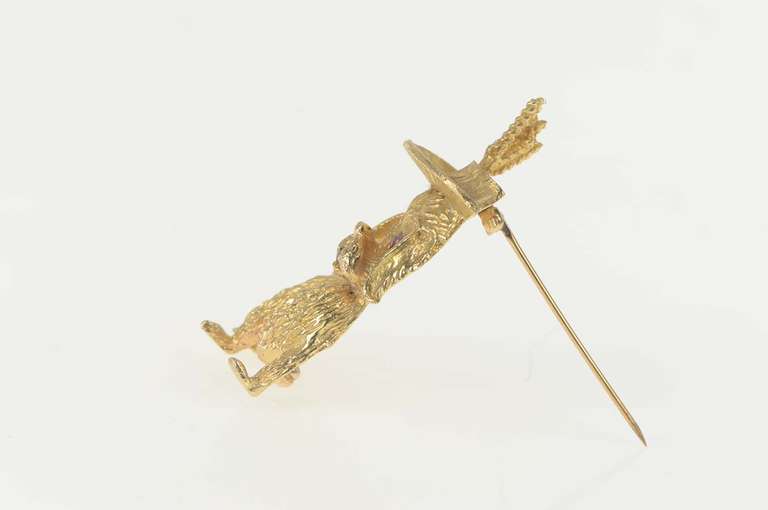14K Yellow Gold 1960s Dapper Hat Poodle Ruby Sapphire Pin/Brooch