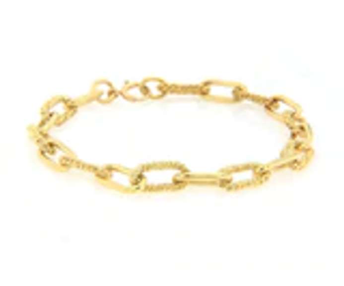 Incredible 18kt Yellow Gold Polished Textured oval Link Papper Clip Bracelet
