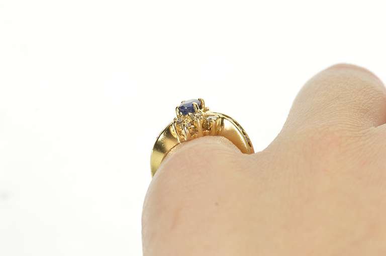 14K Yellow Gold 0.92 Ctw Natural Sapphire Diamond Engagement Ring