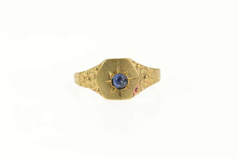 10K Yellow Gold Art Deco Sim. Sapphire Floral Child's Baby Ring