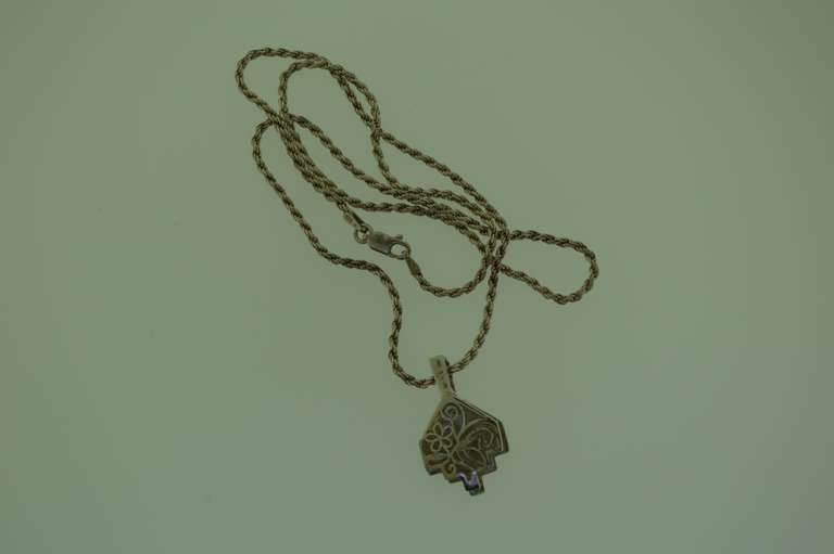 Italian Sterling Silver Rope Chain With Marcasite Pendant