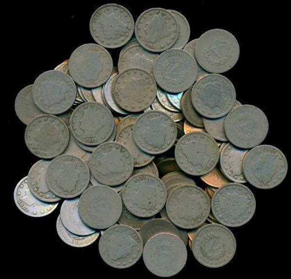 Lot of 75 assorted mixed date Liberty 'V' Nickels. Nice circs