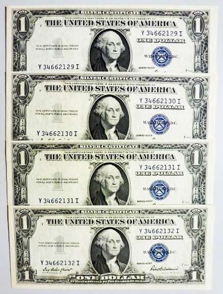 (4) Crisp Exceptional 1935F $1 Silver Certificates-Consecutive!