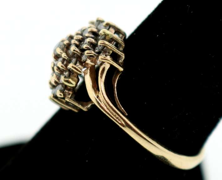 Stepped Diamond Cluster 10k Gold Ring