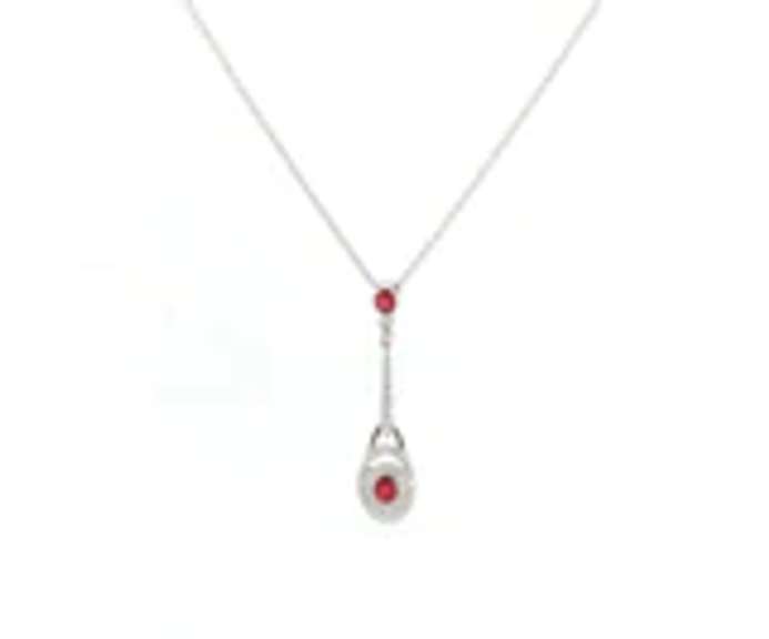 Powerful 18kt oval Rubies and Diamond Double Frame Pendant on Chain