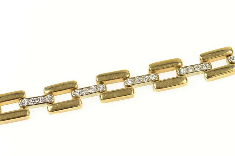 14K Yellow Gold 1.20 Ctw Diamond Two Tone Bar Link Chain Bracelet