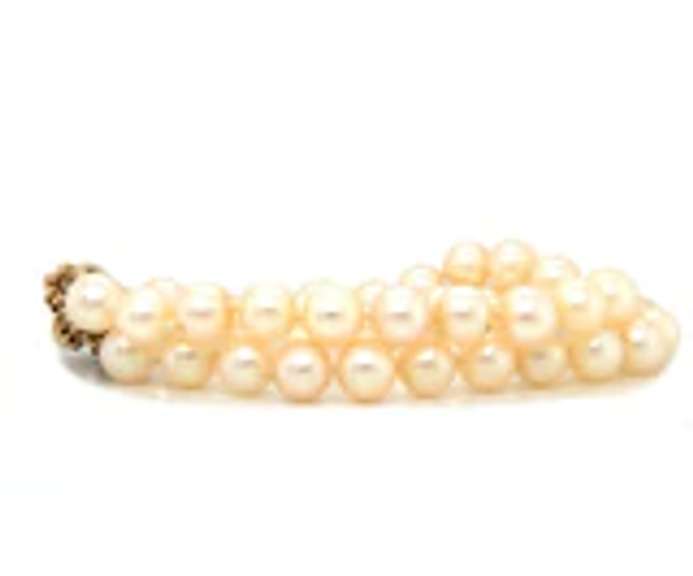 Stunning Cultured Pearl Double Strand Sapphire Flower Clasp Bracelet