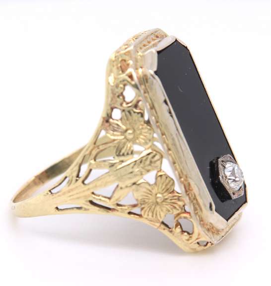 Antique Black Onyx and Mini Diamond Ring