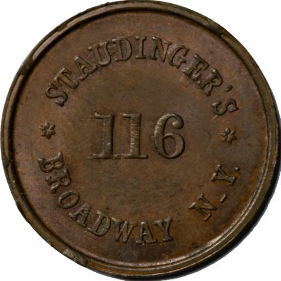 Staudingers NY City Saloon Civil War Store Card.