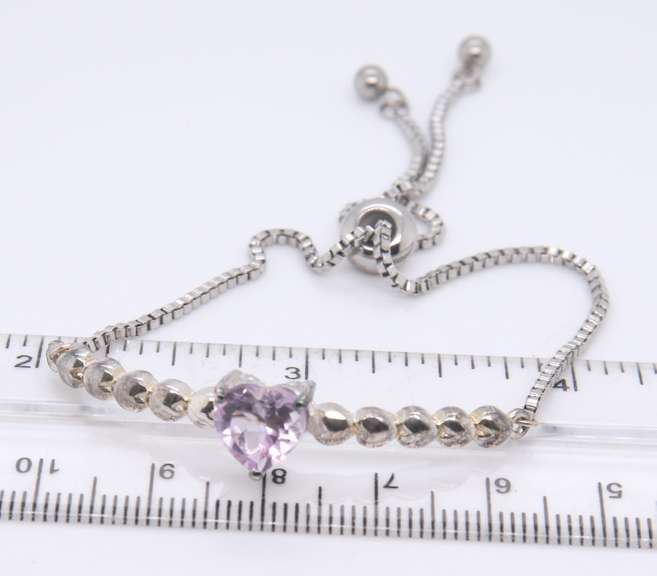 Vintage Sterling Silver Heart Shaped Amethyst Bracelet