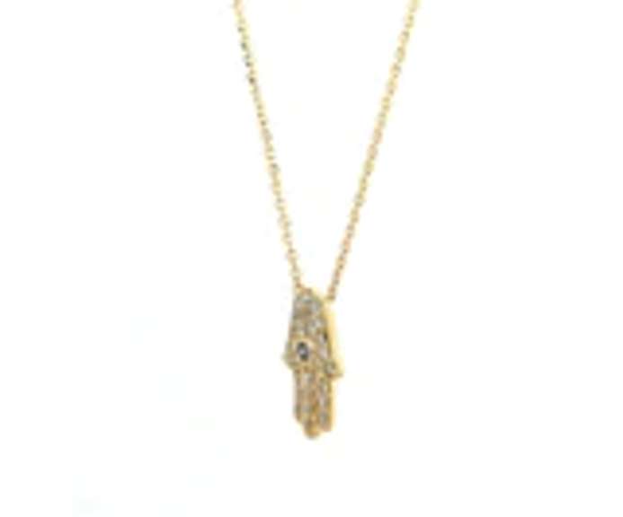 Moder White Gold Diamond and Sapphire Hamsa Pendant on Chain