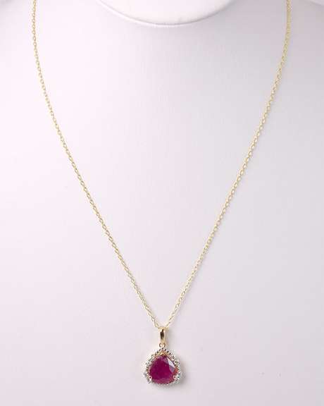 Brilliant 5.59CTS Ruby & 0.24CTW Diamond Pendant Necklace in Gold Plated Sterling Silver