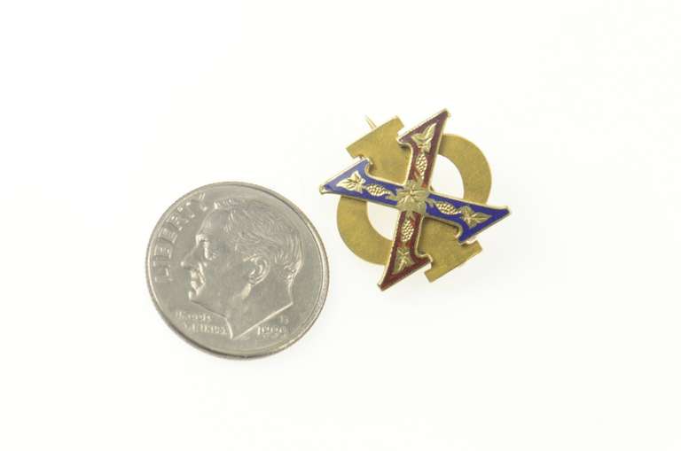 14K Yellow Gold 1890's Phi Chi Tiffany & Co. Enamel Lapel Pin/Brooch