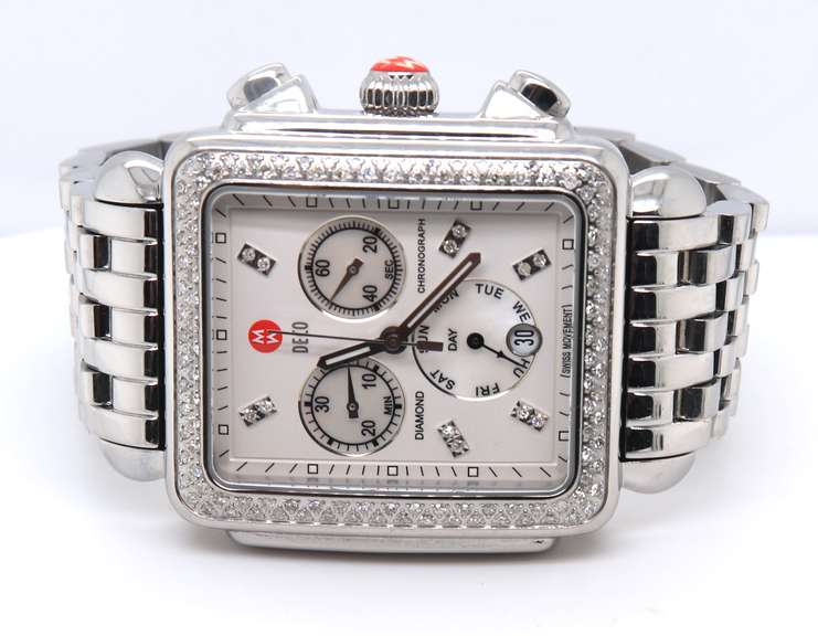 Michele Deco Diamond XL Mop Stainless Steel Watch