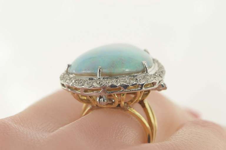 14K Yellow Gold 23.54 Ctw Pear Opal Diamond Halo Cocktail Ring