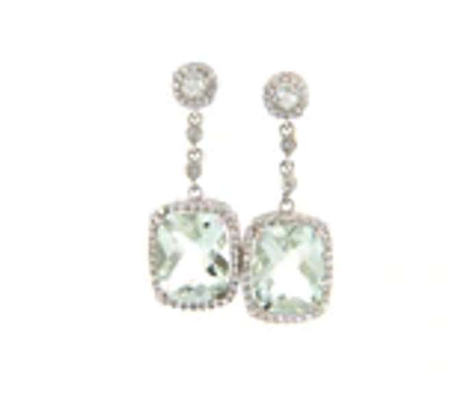 Majestic White Gold Prasiolite and Diamond Dangle Earrings