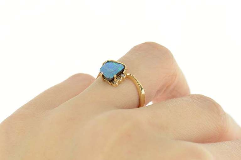 14K Yellow Gold Black Opal Diamond Accent Statement Ring