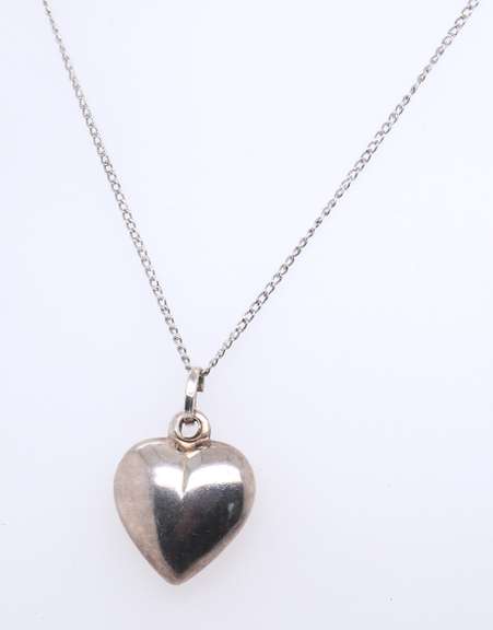 Vintage Sterling Silver Heart Shaped Pendant on Chain