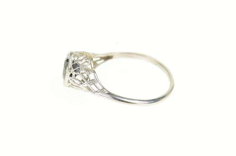 14K White Gold 1.02 Ct Art Deco Filigree Sapphire Engagement Ring