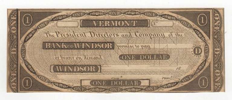 Crisp Exceptional 1800's $1 Bank Of Windsor Vermont!