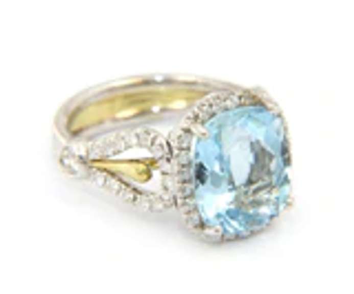 Powerful Cushion Aquamarine and Diamond Halo Ring