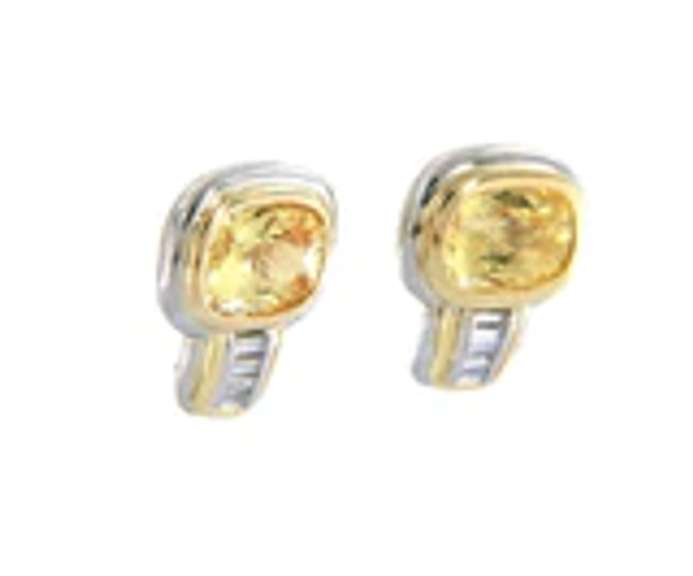 Eyecatching Yellow Sapphire and Baguette Diamond Earrings in 18kt