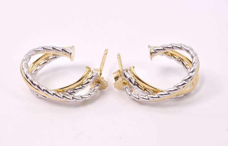 Tasteful "J" hoop earrings in 14k Two-Tone Gold