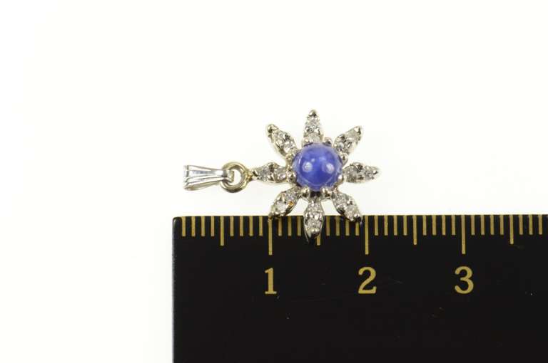 14K White Gold Retro Syn. Star Sapphire Diamond Flower Halo Pendant