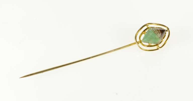 14K Yellow Gold Victorian Jasper Cabochon Wavy Halo Stick Pin