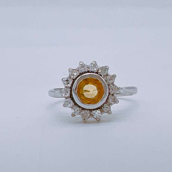 14kt White Gold, Yellow Sapphire, & Diamond Ring