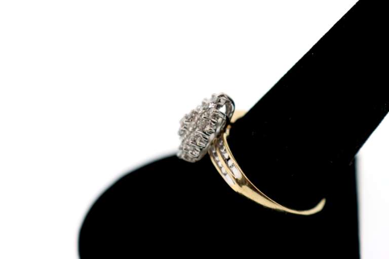 Rising Diamond Cluster 10k Gold Ring with Channel Set Diamonds