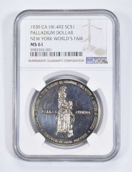 MS61 1939 NY Worlds Fair Palladium So-Called Dollar Engelhard NGC