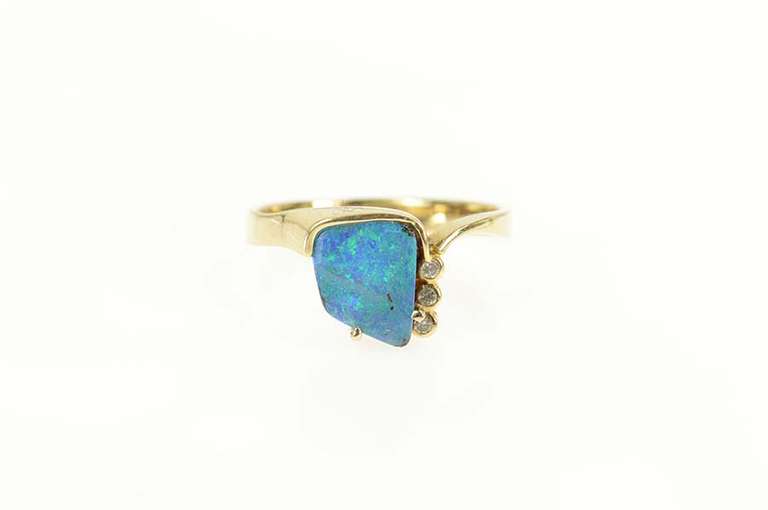 14K Yellow Gold Black Opal Diamond Accent Statement Ring