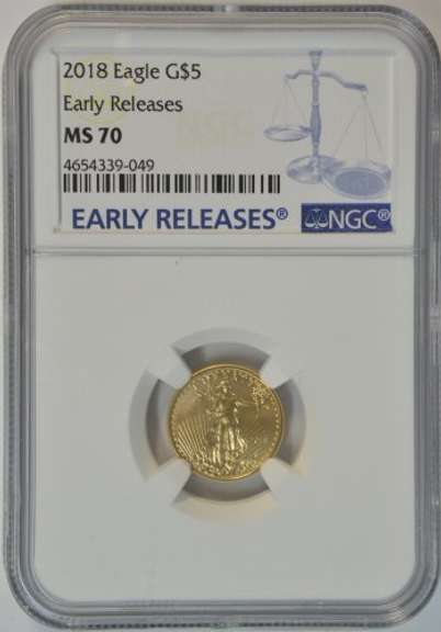 Perfect 2018 $5 Gold Eagle coin. NGC MS70 EARLY RELEASES