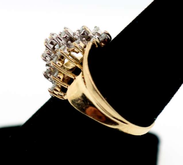 Triple Row Diamond Cluster Ring with 10k Gold