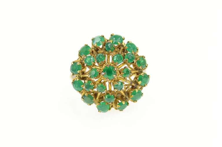 14K Yellow Gold 1960's Green Chrysoprase Retro Cocktail Ring