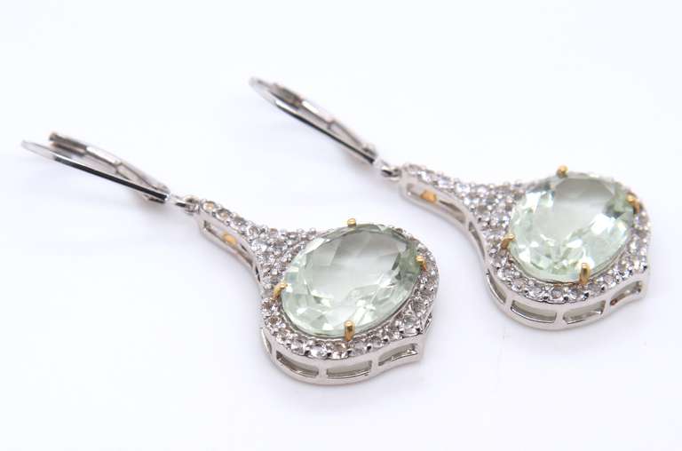 Sterling Silver Prasiolite and White Topaz Fancy Earrings
