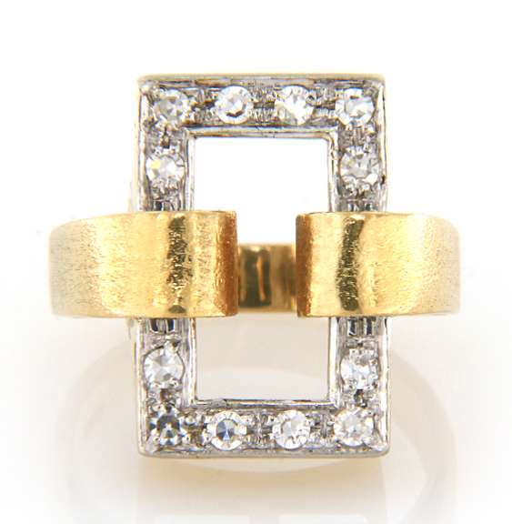 Lovely Yellow and White Gold Diamond Open Rectangle Retro Ring