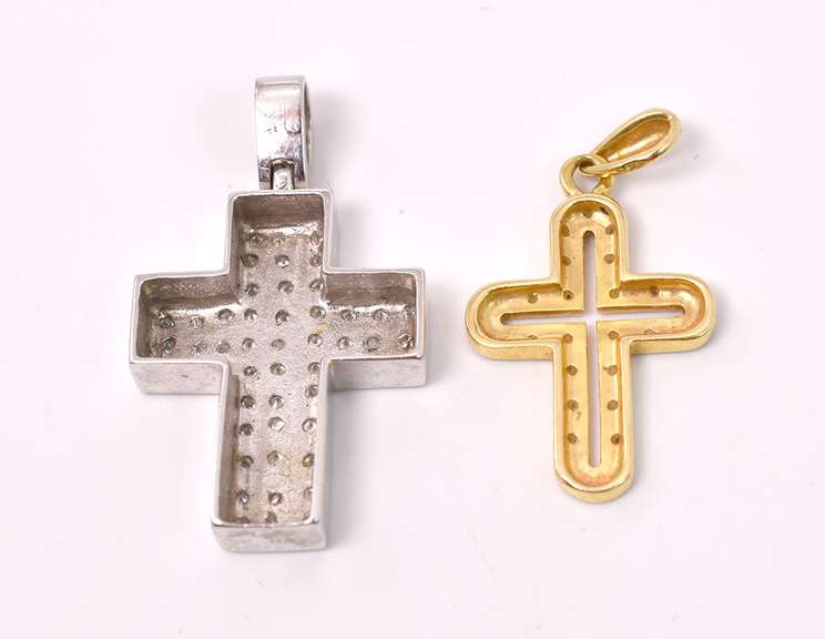 Two 18KT Diamond Cross Pendants