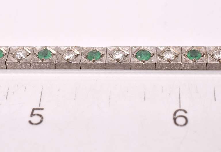 Brilliant Emerald and Diamond 14K Palladium White Gold Bracelet
