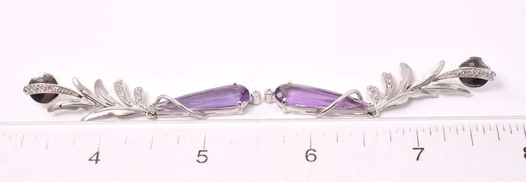 Amazing Amethyst and Diamond Dangle Earrings in 18K White Gold