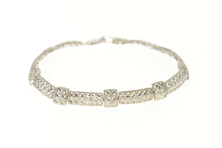 10K White Gold Squared Sparkly Studded Pattern Statement Bracelet